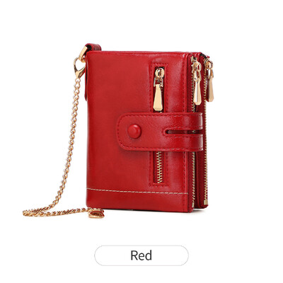 Portofel nou pentru femei, de înaltă calitate, din piele PU, scaun scurt pentru card, cu lanț, capacitate mare, portofel zero, cu trei straturi, portofel retro pentru femei