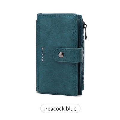 Portofel de femei din piele PU retrotrei ori cu capacitate mare portofel scurt la modă și portabil carte de credit IDcard geantă pentru femei