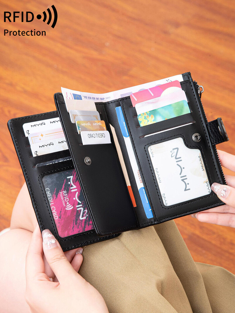 Portofel de femei din piele PU retrotrei ori cu capacitate mare portofel scurt la modă și portabil carte de credit IDcard geantă pentru femei