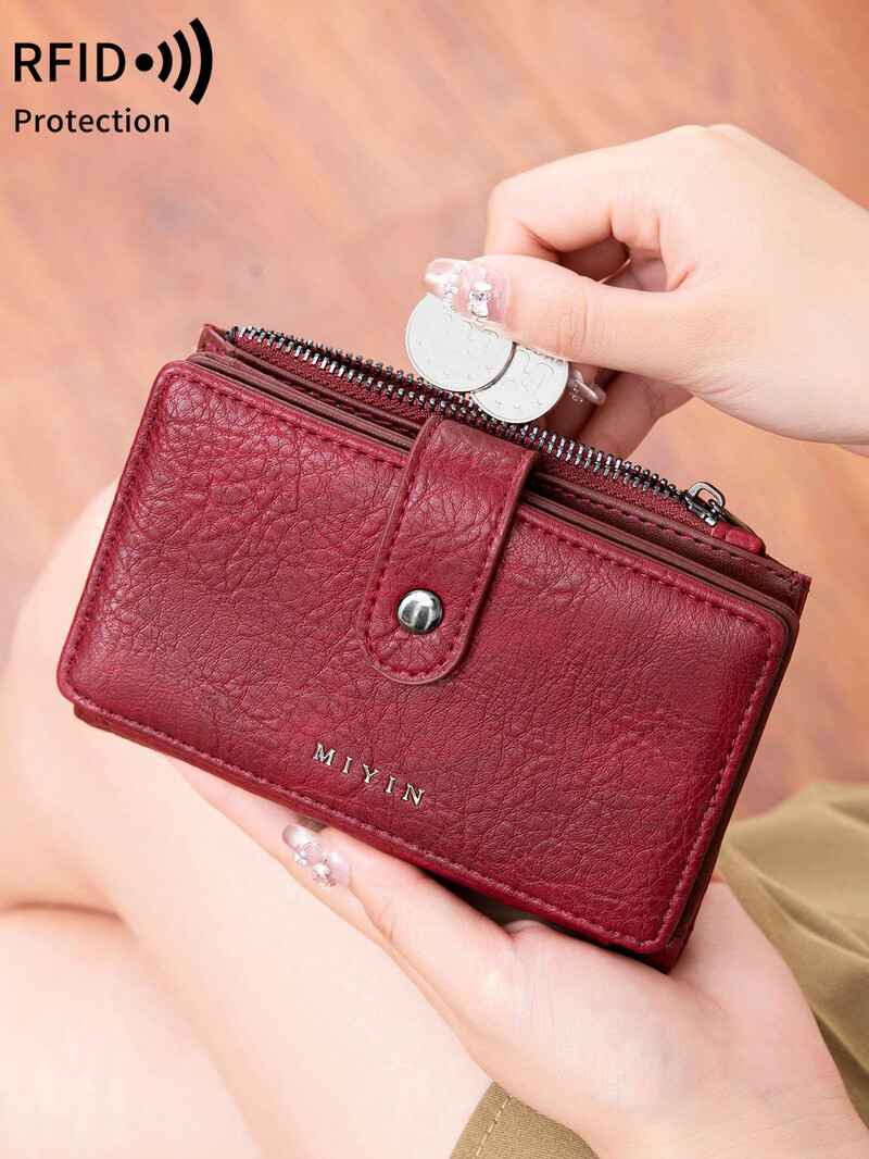 Portofel de femei din piele PU retrotrei ori cu capacitate mare portofel scurt la modă și portabil carte de credit IDcard geantă pentru femei