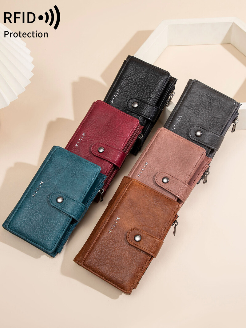 Portofel de femei din piele PU retrotrei ori cu capacitate mare portofel scurt la modă și portabil carte de credit IDcard geantă pentru femei