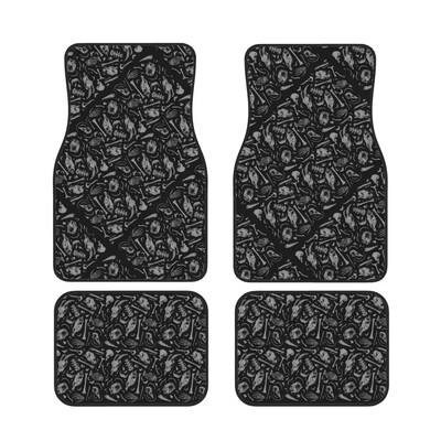 Melns Helovīna galvaskauss 4PCS Auto ūdensnecaurlaidīgi gumijas auto paklājiņi auto grīdas paklāji paklāji neslīdoši auto kāju paklājiņi.