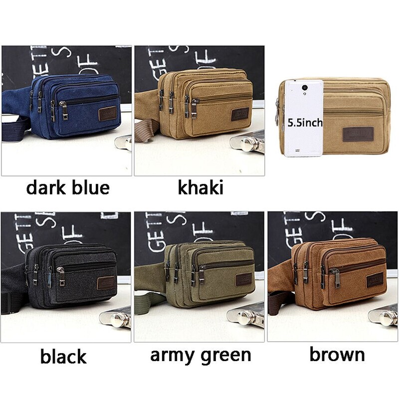 Geantă de talie pentru bărbați, din pânză, pentru bărbați, cu buzunar multifuncțional, geantă de umăr de călătorie, pentru sport în aer liber, pentru bărbați.