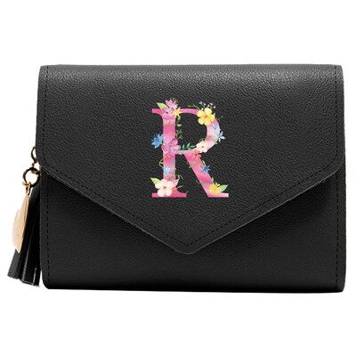 Poșetă mini portofel pentru femei Poșetă drăguță cu model litere roz Portofel subțire blocare RFID Suport card de credit buzunar pentru monede fereastră de identificare