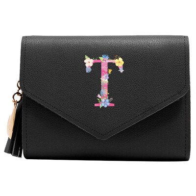 Poșetă mini portofel pentru femei Poșetă drăguță cu model litere roz Portofel subțire blocare RFID Suport card de credit buzunar pentru monede fereastră de identificare