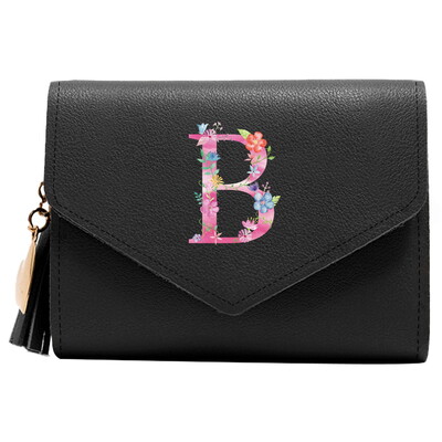 Poșetă mini portofel pentru femei Poșetă drăguță cu model litere roz Portofel subțire blocare RFID Suport card de credit buzunar pentru monede fereastră de identificare