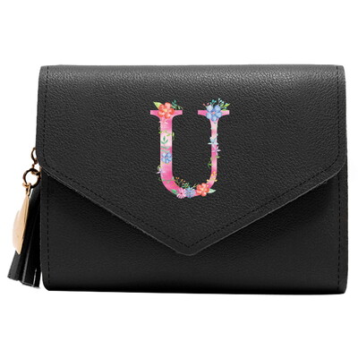 Poșetă mini portofel pentru femei Poșetă drăguță cu model litere roz Portofel subțire blocare RFID Suport card de credit buzunar pentru monede fereastră de identificare