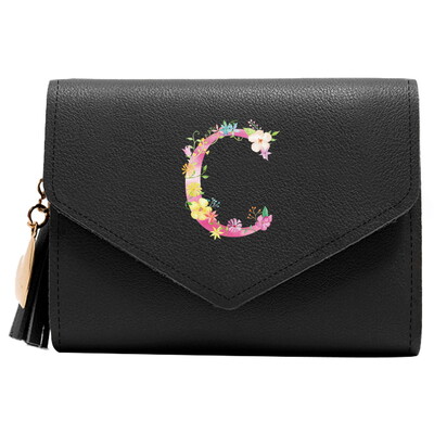 Poșetă mini portofel pentru femei Poșetă drăguță cu model litere roz Portofel subțire blocare RFID Suport card de credit buzunar pentru monede fereastră de identificare