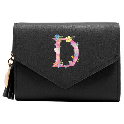 Poșetă mini portofel pentru femei Poșetă drăguță cu model litere roz Portofel subțire blocare RFID Suport card de credit buzunar pentru monede fereastră de identificare