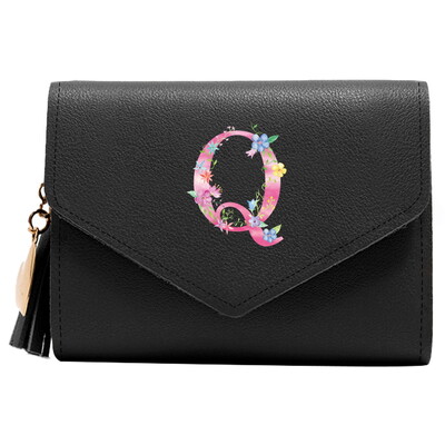 Poșetă mini portofel pentru femei Poșetă drăguță cu model litere roz Portofel subțire blocare RFID Suport card de credit buzunar pentru monede fereastră de identificare