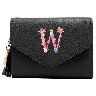 Poșetă mini portofel pentru femei Poșetă drăguță cu model litere roz Portofel subțire blocare RFID Suport card de credit buzunar pentru monede fereastră de identificare