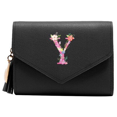 Poșetă mini portofel pentru femei Poșetă drăguță cu model litere roz Portofel subțire blocare RFID Suport card de credit buzunar pentru monede fereastră de identificare