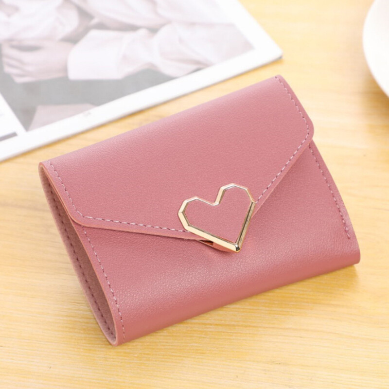 Fashion Heart Hasp Portofel scurt pentru femei Husă pentru monede Culoare solidă Suport card de credit de mare capacitate Portofele pentru carduri Poșetă pentru monede pentru studenți