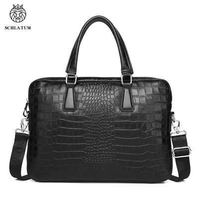 Serviete SCHLATUM din piele naturală de crocodil, greu pentru bărbați, 15,6 inchi, pentru laptop, geantă pentru computer, genți de mână de lux