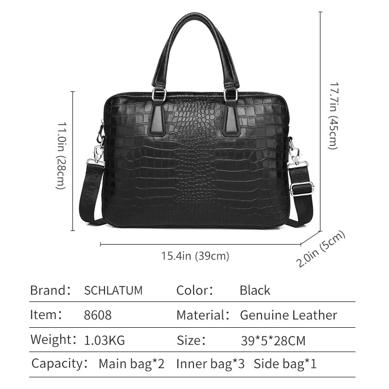 Serviete SCHLATUM din piele naturală de crocodil, greu pentru bărbați, 15,6 inchi, pentru laptop, geantă pentru computer, genți de mână de lux