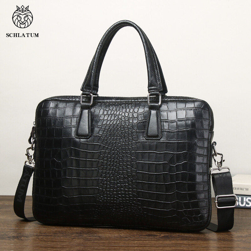 Serviete SCHLATUM din piele naturală de crocodil, greu pentru bărbați, 15,6 inchi, pentru laptop, geantă pentru computer, genți de mână de lux