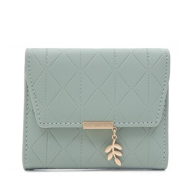 Toamnă și iarnă portofel scurt pentru femei Japonia și Coreea de Sud, mic, proaspăt, din PU, simplu, pliabil, pandantiv cu frunze de trei ori