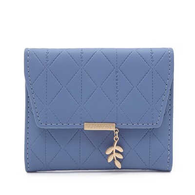 Toamnă și iarnă portofel scurt pentru femei Japonia și Coreea de Sud, mic, proaspăt, din PU, simplu, pliabil, pandantiv cu frunze de trei ori