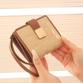 Portofele și poșete pentru femei la modă Portofel scurt din piele PU Brățară pentru femeie în carouri în dungi Poșete pentru monede pentru femei