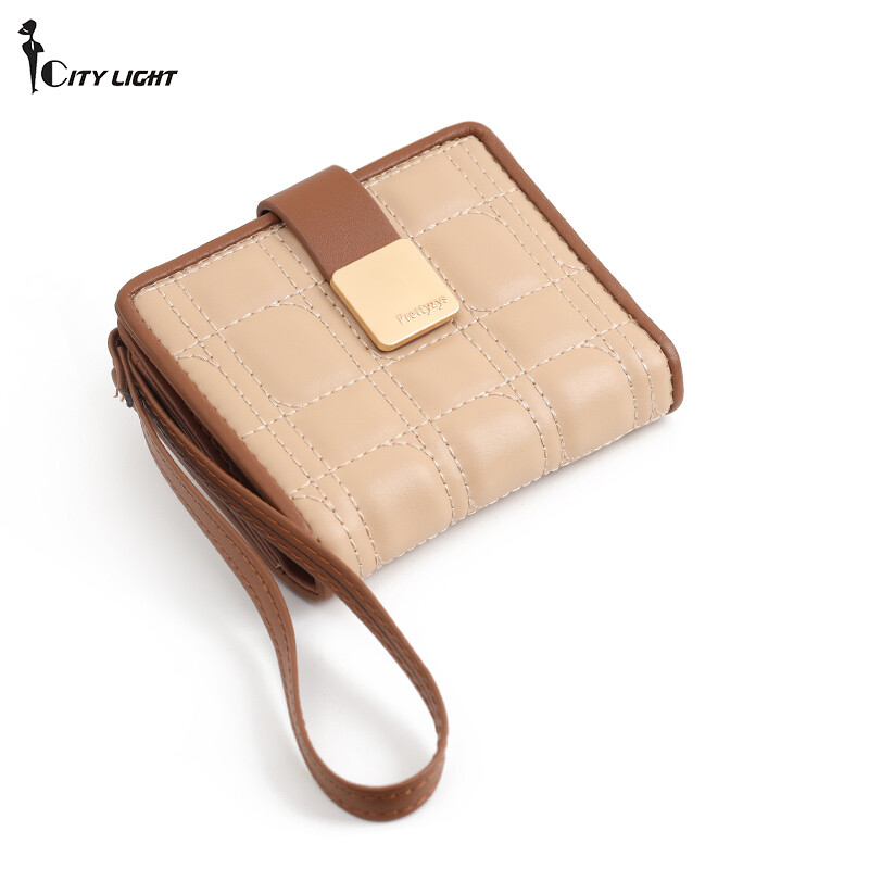 Portofele și poșete pentru femei la modă Portofel scurt din piele PU Brățară pentru femeie în carouri în dungi Poșete pentru monede pentru femei