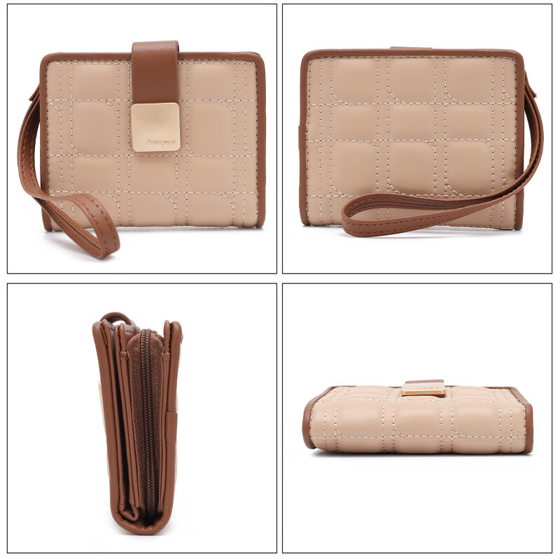 Portofele și poșete pentru femei la modă Portofel scurt din piele PU Brățară pentru femeie în carouri în dungi Poșete pentru monede pentru femei