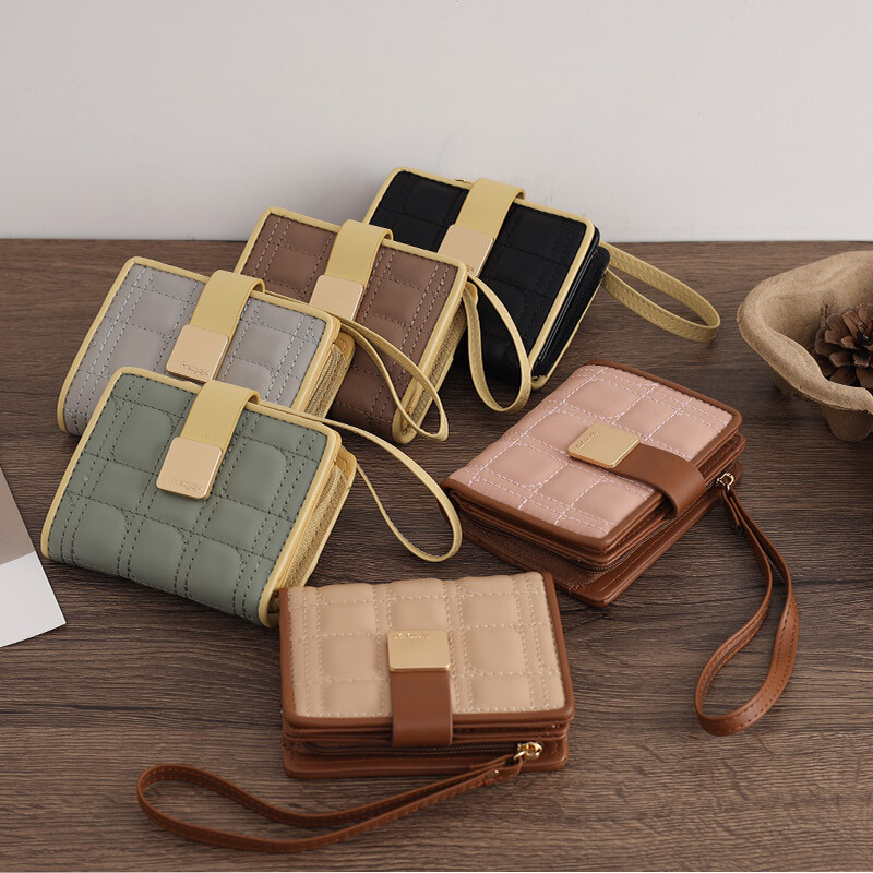 Portofele și poșete pentru femei la modă Portofel scurt din piele PU Brățară pentru femeie în carouri în dungi Poșete pentru monede pentru femei