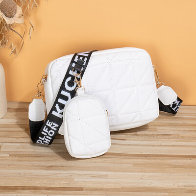 Geantă de umăr nouă, de culoare solidă, în carouri cu diamante, fiu și mamă, cu scrisoare la modă, curea de umăr lată, geantă pătrată mică.