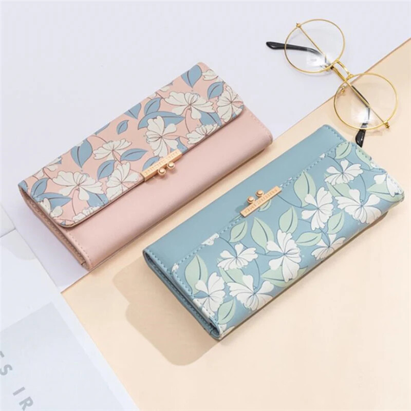 Prettyzys Robna marka Flower Print Trifold Duga ženska torbica Ženski novčanik