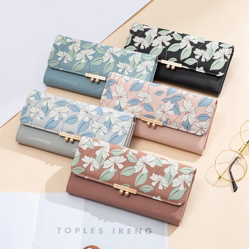 Prettyzys Robna marka Flower Print Trifold Duga ženska torbica Ženski novčanik