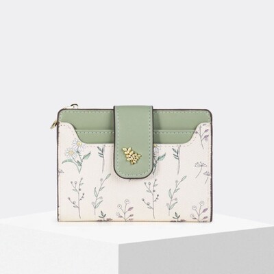 Portofel scurt din piele PU, subțire, INS, cu mai multe cărți, fermoar, portmoneu, flori mici, geantă pentru carduri, portofel, fermoar, fermoar, pentru femei, fete