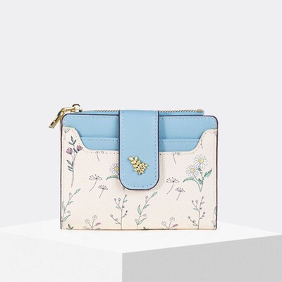 Portofel scurt din piele PU, subțire, INS, cu mai multe cărți, fermoar, portmoneu, flori mici, geantă pentru carduri, portofel, fermoar, fermoar, pentru femei, fete