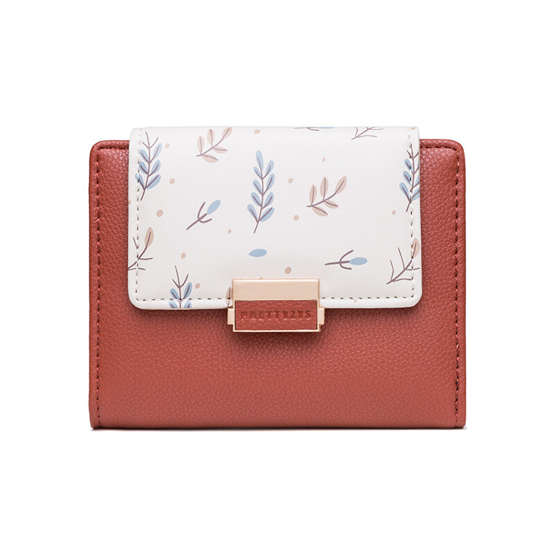 Portofel scurt pentru femei cu imprimeu coreean cu fermoar cu clapă cu clapă, cataramă scurtă, cu fermoar pentru student, portofel cu monede, pliabil cu mai multe cărți, triplu fo