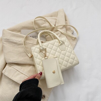 Geantă de mână cu rețea diamantată din PU, cu curea de umăr lată și geantă de mână cu un singur umăr