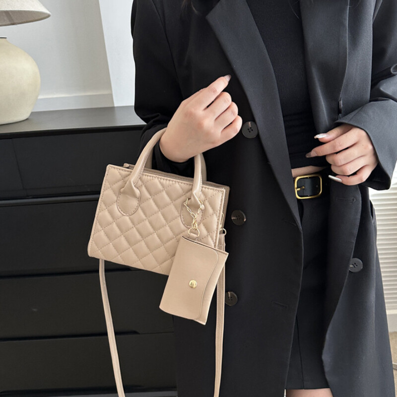 Geantă de mână cu rețea diamantată din PU, cu curea de umăr lată și geantă de mână cu un singur umăr