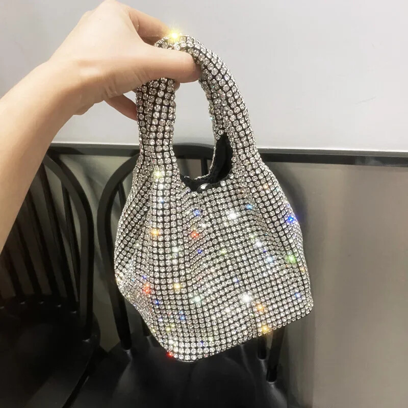 Poșetă clutch cu cristal strălucitor Geantă de umăr cu stras Poșete și genți de mână lucrate manual de designer de lux Poșetă de seară