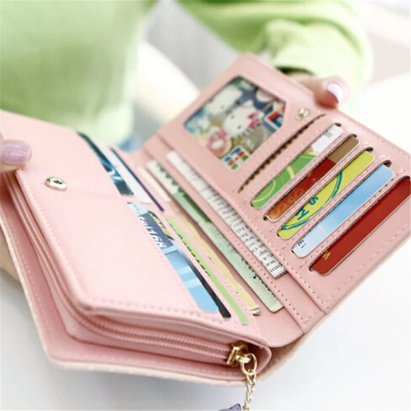 Jauna monētu somiņa Kaķu dizainers Ādas garie maki Sieviešu Korejas modes zīmols Sieviešu rāvējslēdzēja maki Jauki rokassomiņa Sajūgs Para Mujer