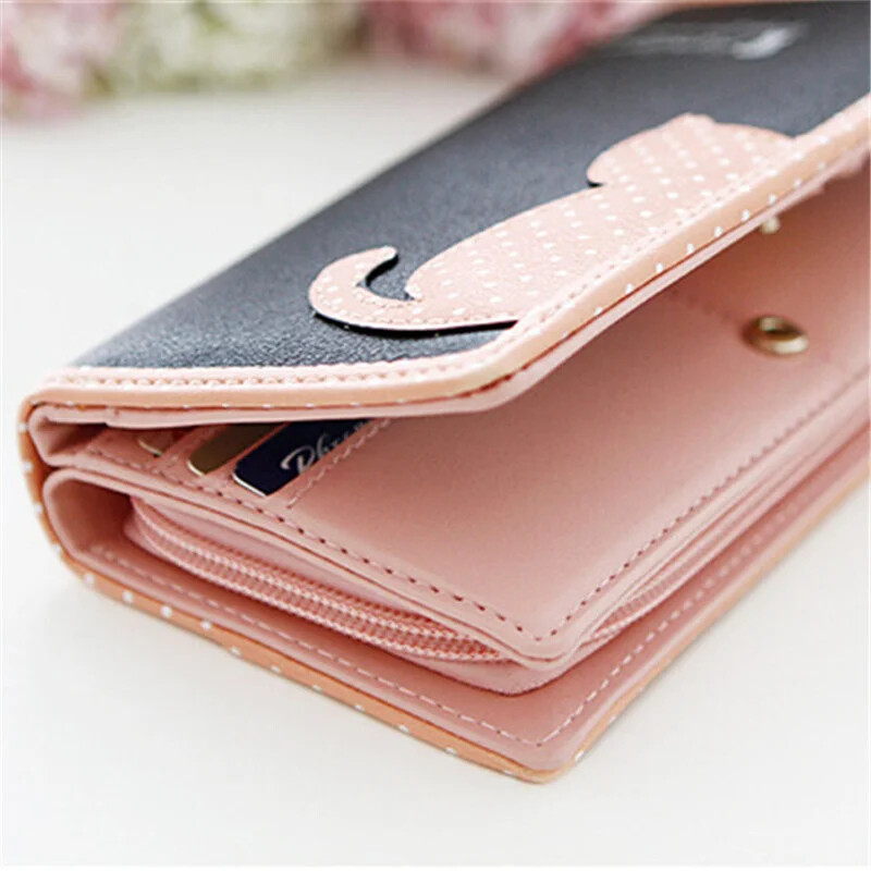 Jauna monētu somiņa Kaķu dizainers Ādas garie maki Sieviešu Korejas modes zīmols Sieviešu rāvējslēdzēja maki Jauki rokassomiņa Sajūgs Para Mujer