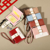 Portofel din piele PU cu mai multe carduri, versiunea coreeană, cu cataramă, agrafă mică pentru bani, portmoneu scurt cu fermoar, suport pentru pașaport pentru carduri