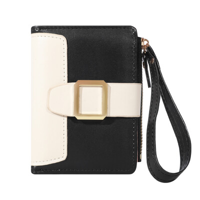 Portofel din piele PU cu mai multe carduri, versiunea coreeană, cu cataramă, agrafă mică pentru bani, portmoneu scurt cu fermoar, suport pentru pașaport pentru carduri