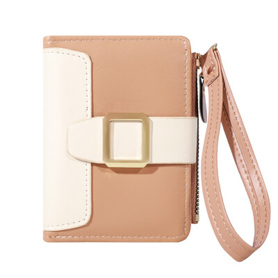 Portofel din piele PU cu mai multe carduri, versiunea coreeană, cu cataramă, agrafă mică pentru bani, portmoneu scurt cu fermoar, suport pentru pașaport pentru carduri