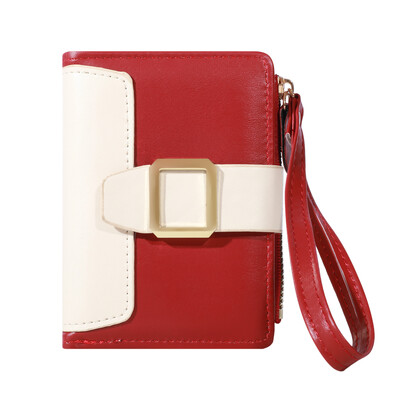 Portofel din piele PU cu mai multe carduri, versiunea coreeană, cu cataramă, agrafă mică pentru bani, portmoneu scurt cu fermoar, suport pentru pașaport pentru carduri