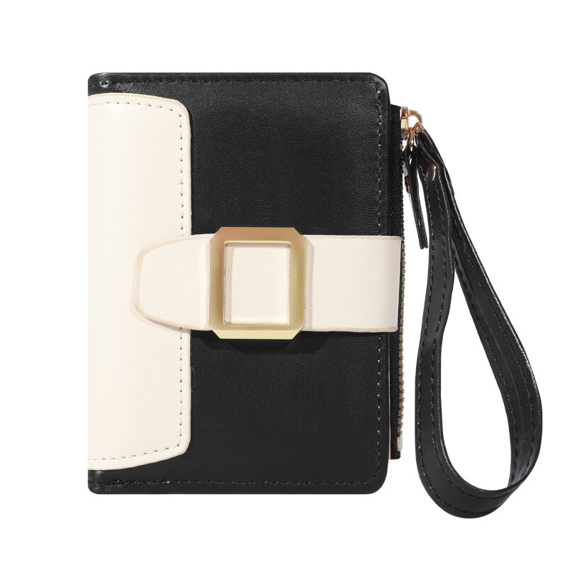 Portofel din piele PU cu mai multe carduri, versiunea coreeană, cu cataramă, agrafă mică pentru bani, portmoneu scurt cu fermoar, suport pentru pașaport pentru carduri