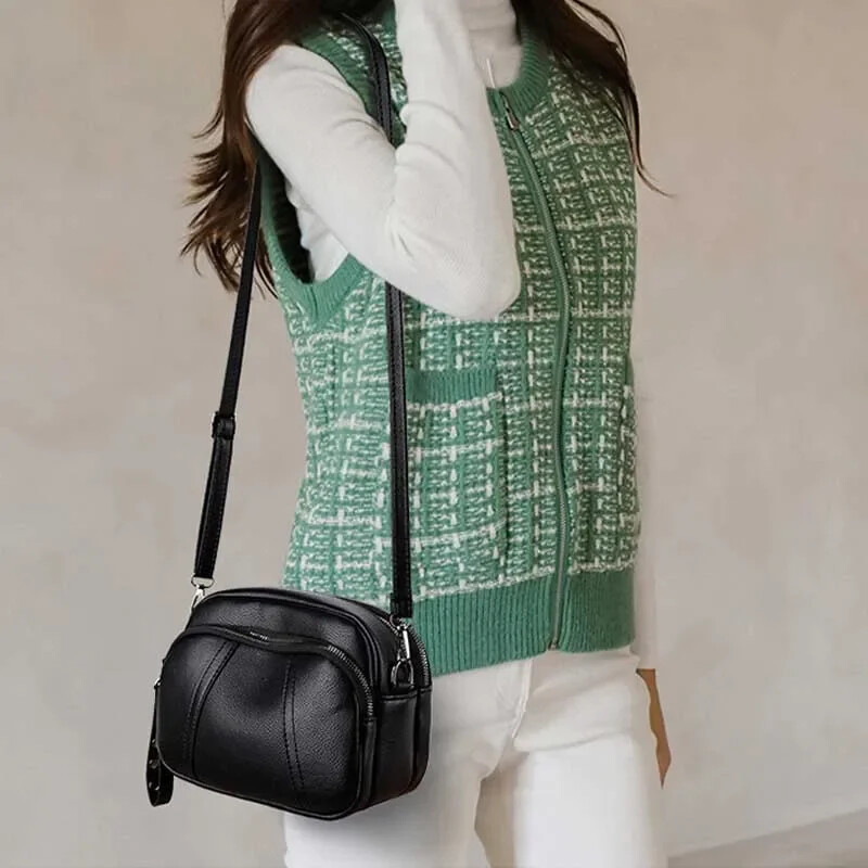 Vienkrāsains moderns kniedēts rāvējslēdzējs sieviešu mobilā tālruņa soma Vienkārša mīksta ādas plecu krustojuma maza kvadrātveida soma rokassomiņa