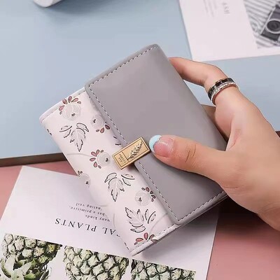 2024, primăvară/vară, portofel scurt pentru femei, coreeană cu imprimeu PU, geantă pliabilă cu trei ori, stradă populară ins nich