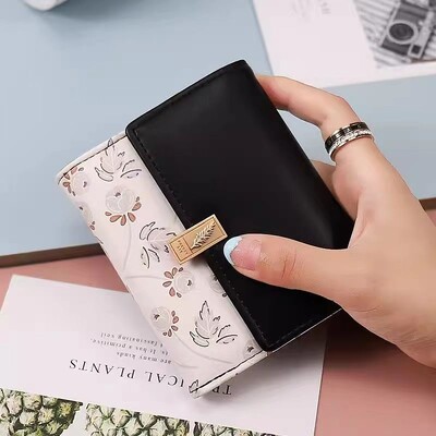 2024, primăvară/vară, portofel scurt pentru femei, coreeană cu imprimeu PU, geantă pliabilă cu trei ori, stradă populară ins nich