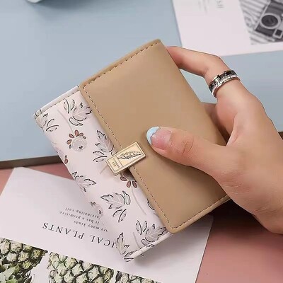 2024, primăvară/vară, portofel scurt pentru femei, coreeană cu imprimeu PU, geantă pliabilă cu trei ori, stradă populară ins nich