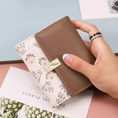 2024, primăvară/vară, portofel scurt pentru femei, coreeană cu imprimeu PU, geantă pliabilă cu trei ori, stradă populară ins nich