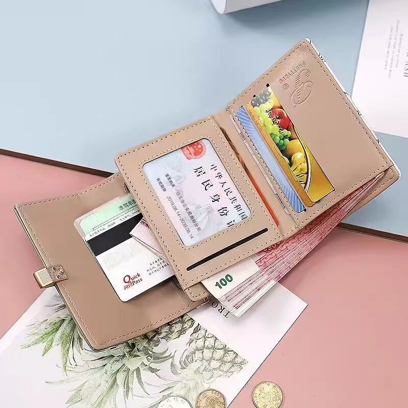 2024, primăvară/vară, portofel scurt pentru femei, coreeană cu imprimeu PU, geantă pliabilă cu trei ori, stradă populară ins nich