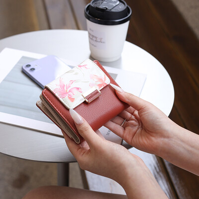 Portofel feminin noua versiune coreeană PU Lychee dulce doamnă imprimeu fermoar cataramă pliabil portofel pentru monede studentă pliabil cu mai multe carduri