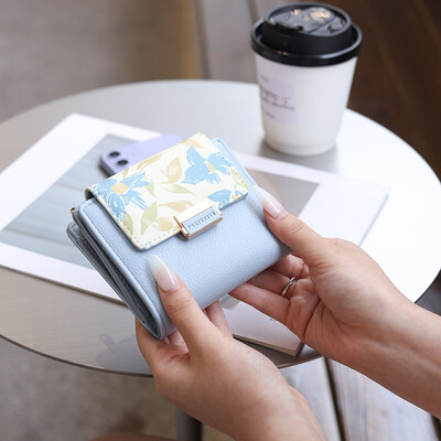 Portofel feminin noua versiune coreeană PU Lychee dulce doamnă imprimeu fermoar cataramă pliabil portofel pentru monede studentă pliabil cu mai multe carduri